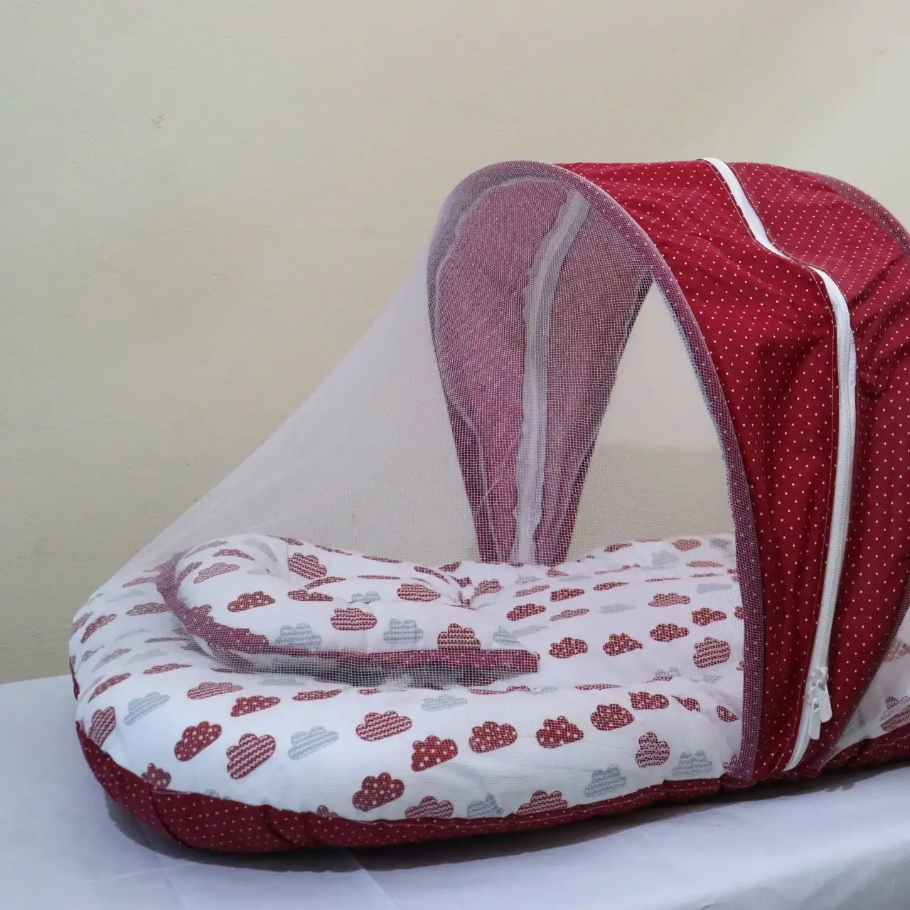 Baby Bedding Set Mattress with Mosquito Net and Pillow - Red