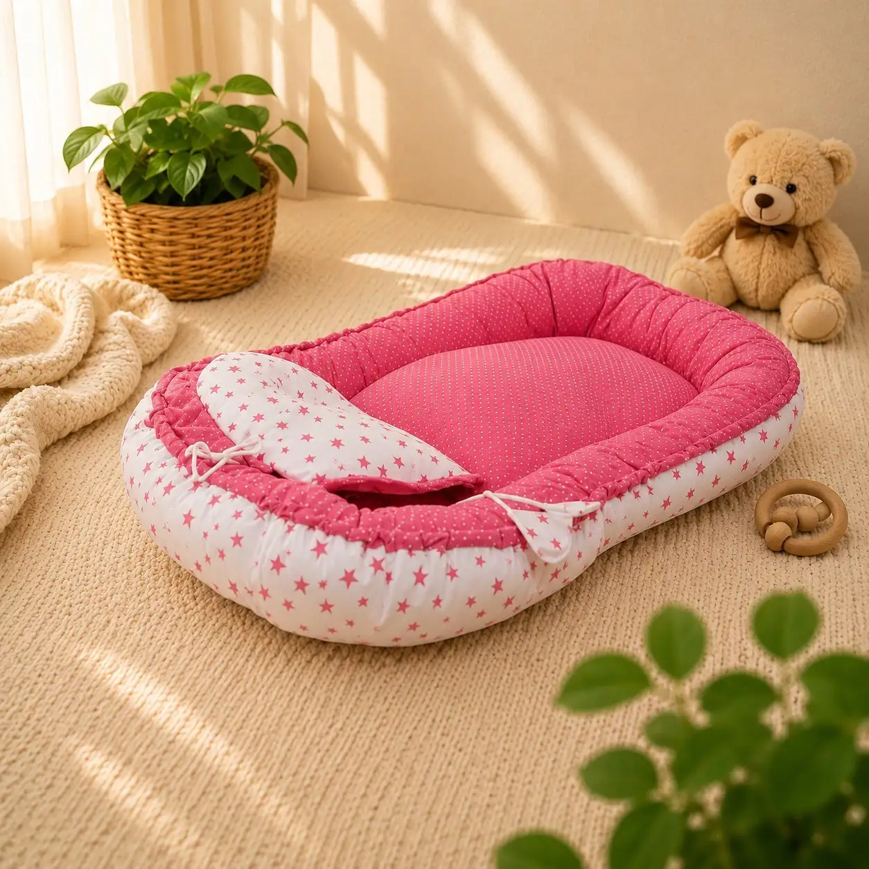  Premium Adjustable Oval Baby Bed- Pink