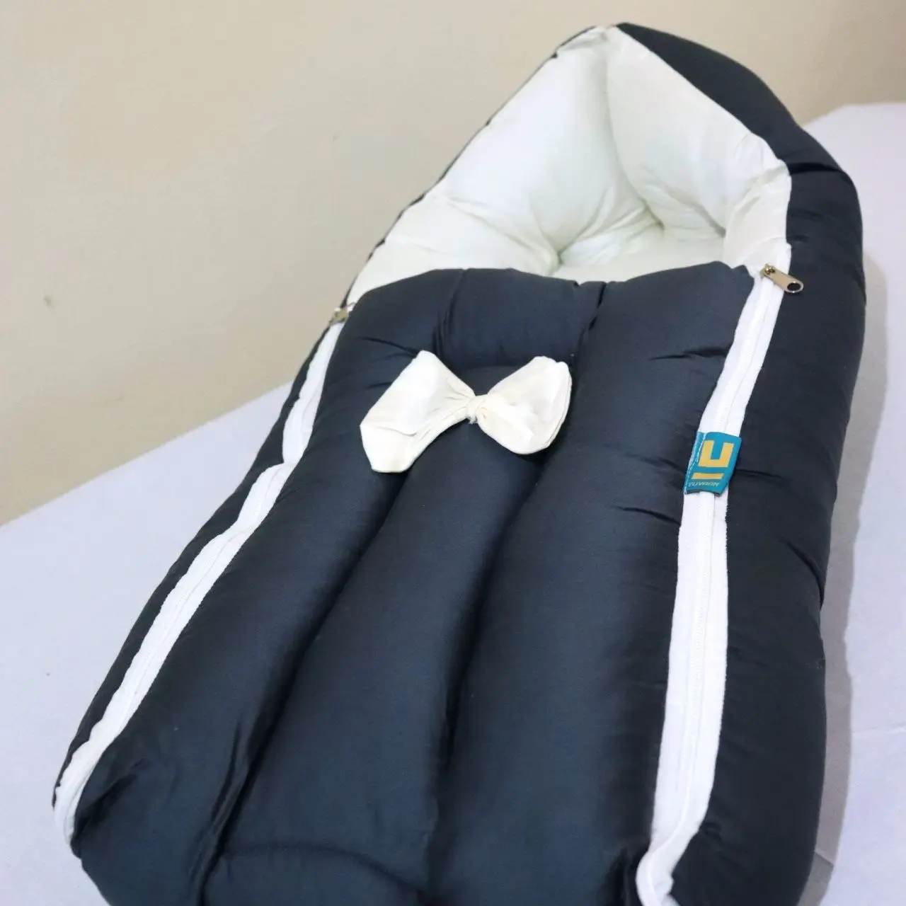 Baby Carry Bag And Sleeping Nest – Blue And White